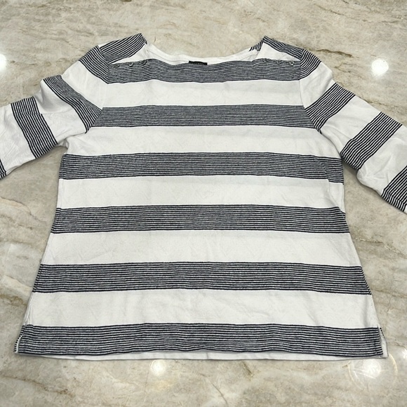 Talbots | Black & White Breton Striped 3/4 Sleeve Cotton Top | Size XL - Picture 1 of 9